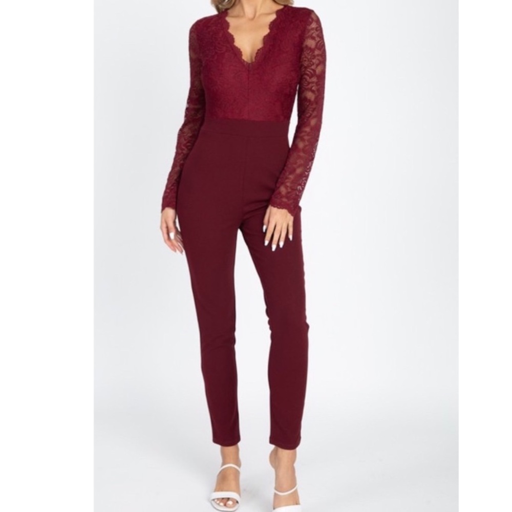 Burgundy Lace Jumpsuit